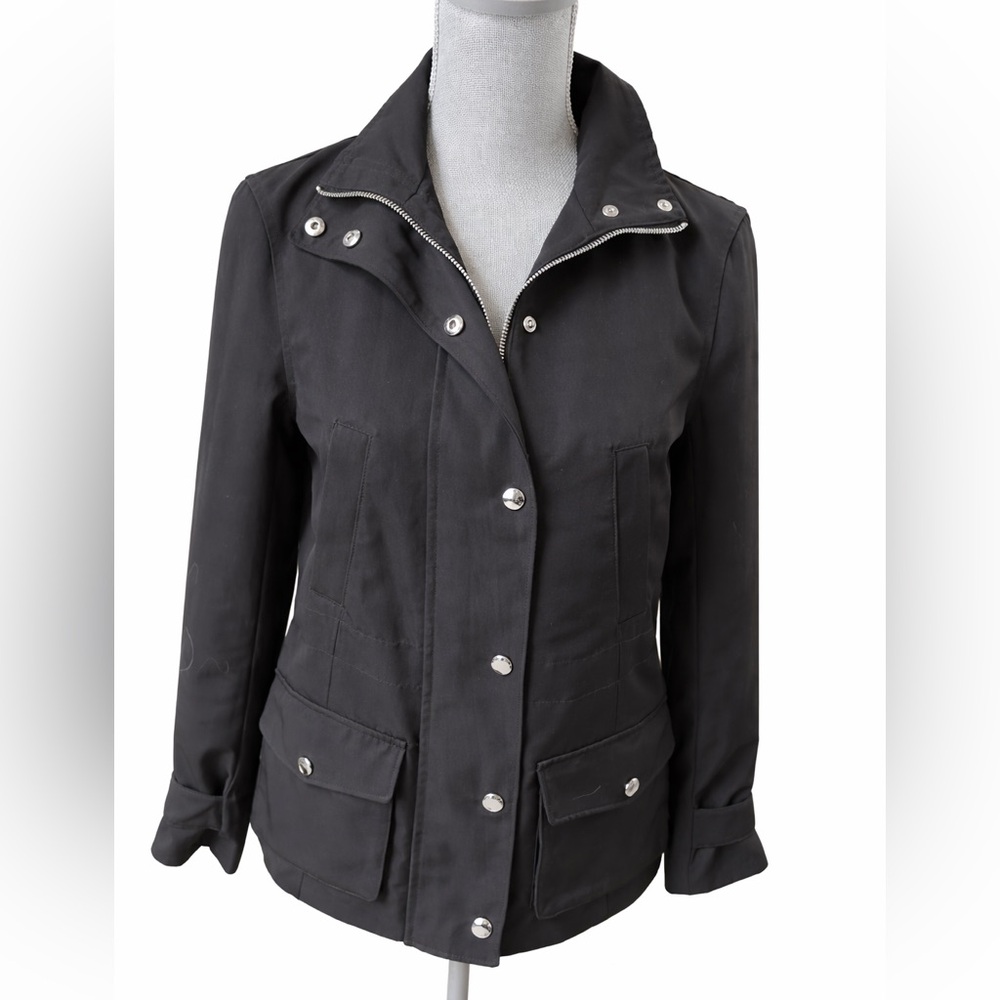 Brooks Brothers Black Utility Jacket Gold Snap Zip Front Size 4 Like New